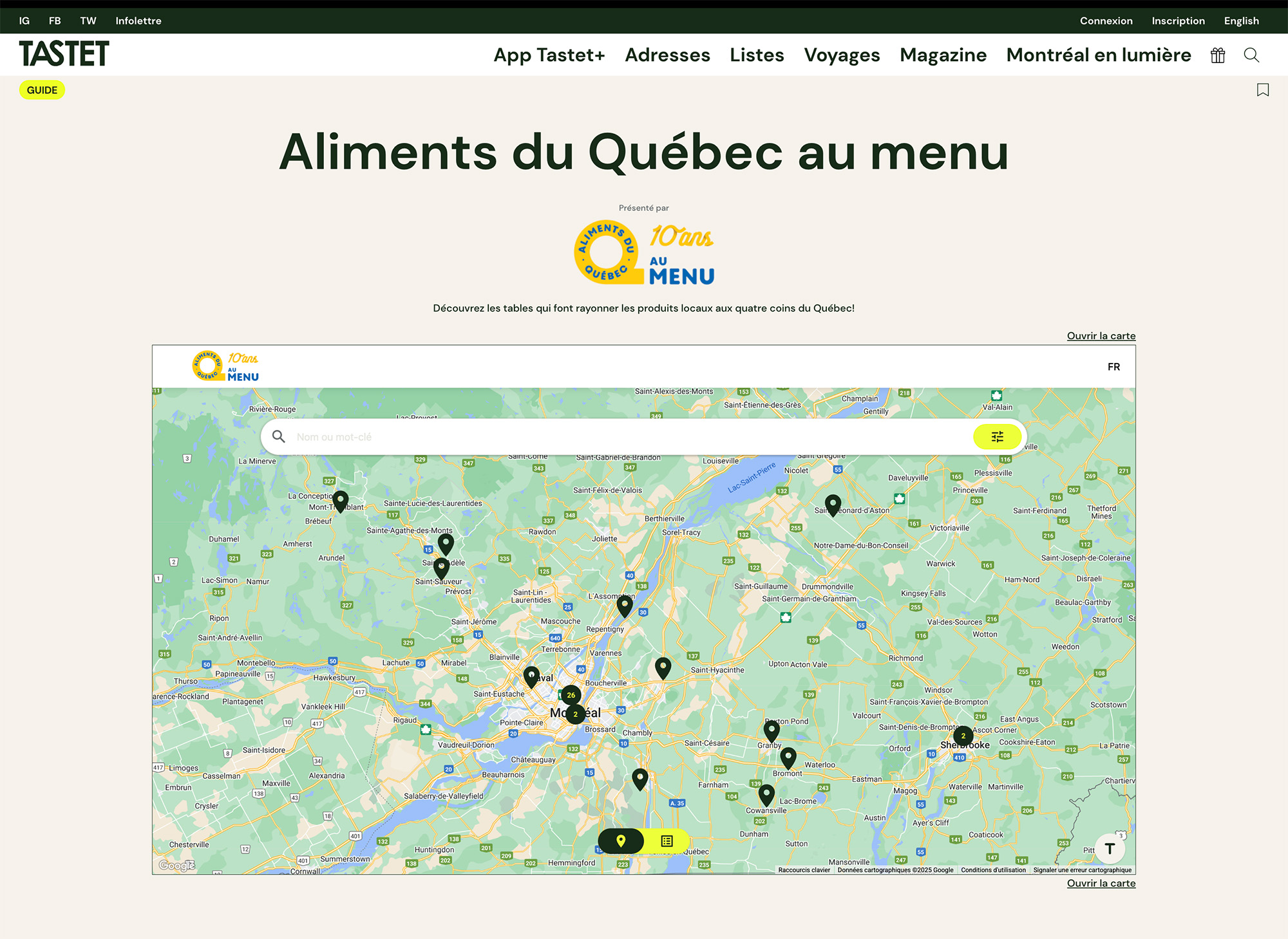 Une carte interactive des restaurants qui mettent le Québec au menu