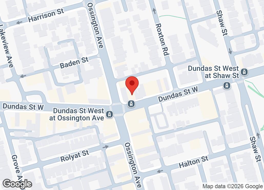 Map showing location at 43.6495546, -79.4204711