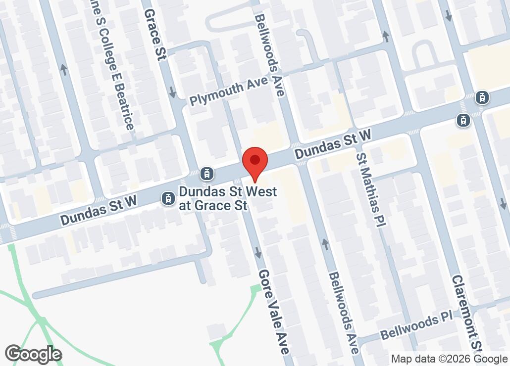 Map showing location at 43.6506993, -79.4132772