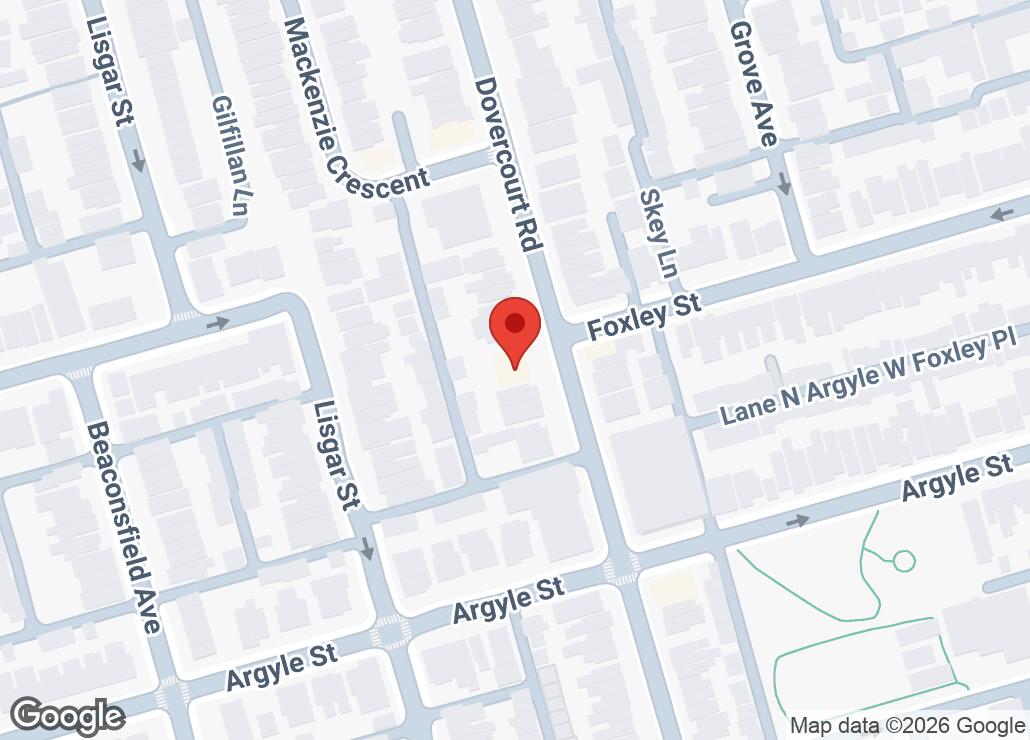 Map showing location at 43.6469585, -79.4240098