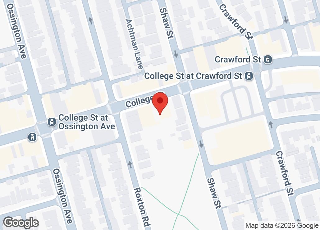 Map showing location at 43.6545597, -79.4206879