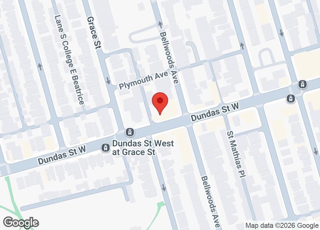 Map showing location at 43.6509856, -79.4132757