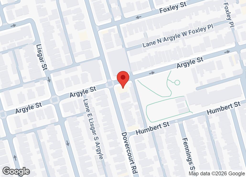 Map showing location at 43.6461154, -79.4231443