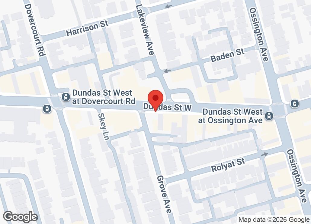 Map showing location at 43.6493186, -79.4229552
